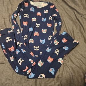 Carter's Navy Cat Faces Pajama Set with Coral & Light Blue Accents